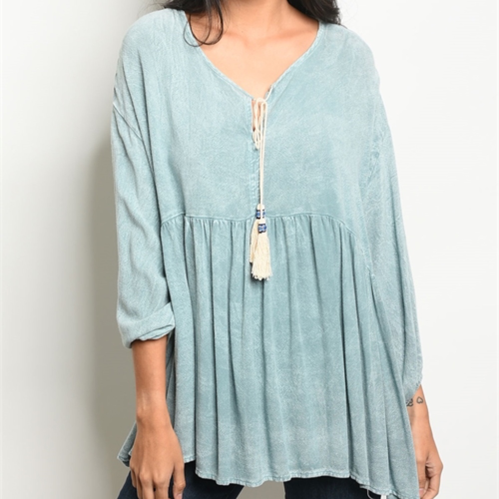LAST 1! BOHO STYLE scoop neck babydoll tunic top. - Picture 2 of 4